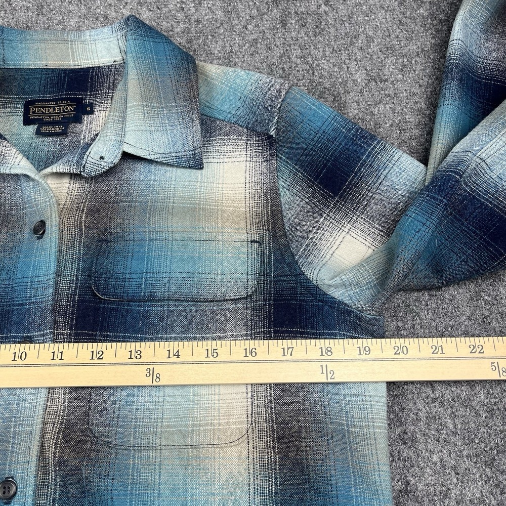 Vtg Pendleton Board Shirt Men Size Small Blue White Plaid Wool Button LongSleeve - Picture 7 of 8